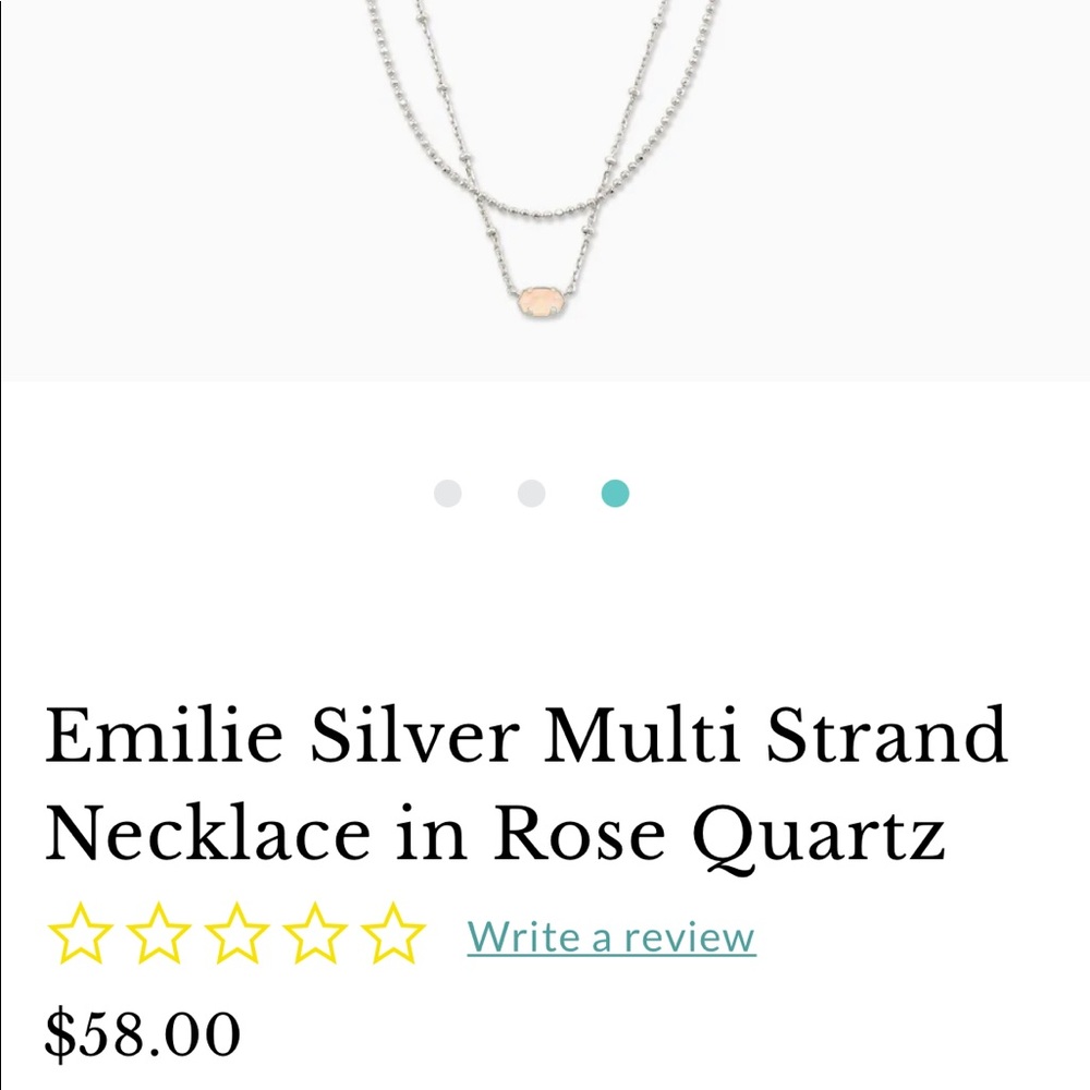 Kendra Scott Emilie Silver Necklace Rose Quartz - Brand New